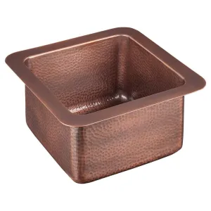 15" x 15" x 8" Merrick Copper Single Bowl Drop-in/Undermount Bar Sink (Hammered Medium Antique Copper Finish) - 1.75" drain hole for 2" bar drain