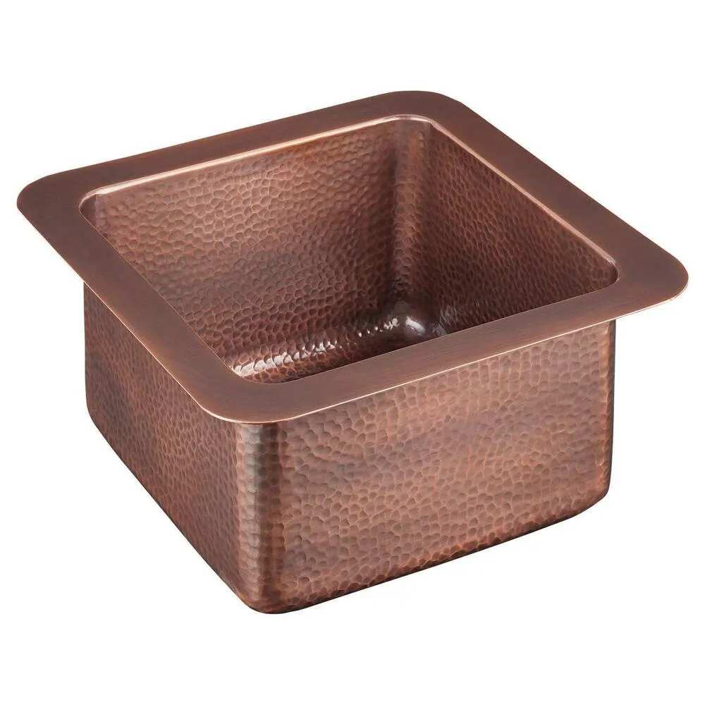 15" x 15" x 8" Merrick Copper Single Bowl Drop-in/Undermount Bar Sink (Hammered Medium Antique Copper Finish) - 1.75" drain hole for 2" bar drain