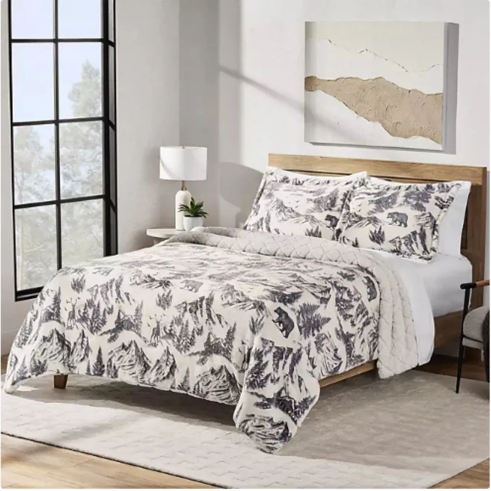 3-Piece Plush Comforter Set, Almond Full/Queen