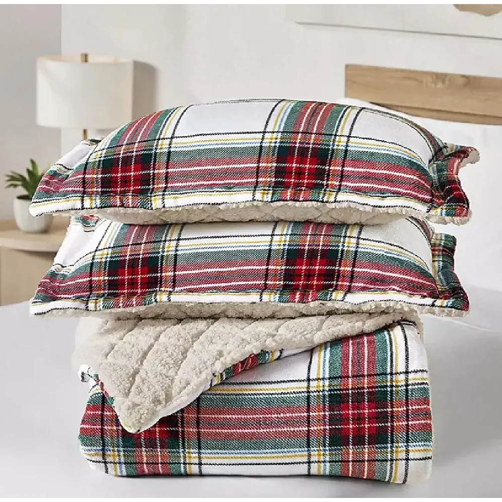 3-Piece Plush Comforter Set, White/Red/Black QUEEN