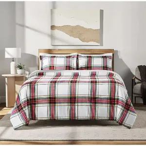 3-Piece Plush Comforter Set, White/Red/Black QUEEN