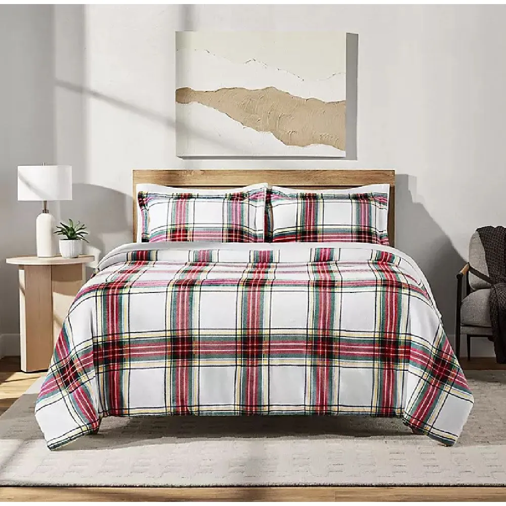 3-Piece Plush Comforter Set, White/Red/Black QUEEN