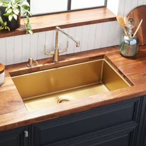 ACS3218A1MG-C Undermount Kitchen Sink PVD Finish 16 gauge Stainless Steel Matte Gold 32"x 18" x 9"