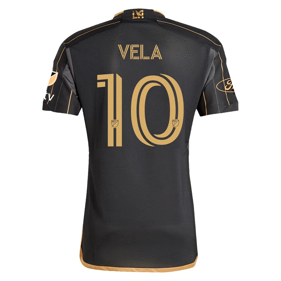 adidas Carlos Vela LAFC Home 2025 Jersey w/ MLS   Apple TV   Ford Patches (Black/Gold)