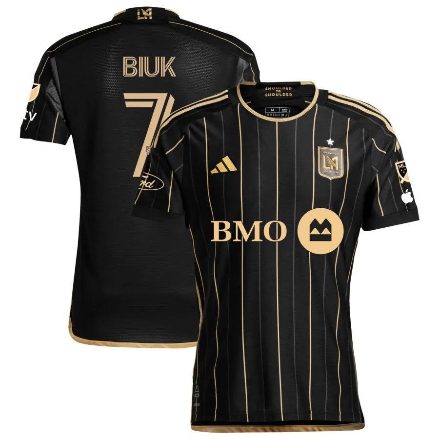 adidas LAFC Authentic Stipe Buik Home Jersey w/ MLS   Apple TV   Ford Patches 24/25 (Black/Gold)