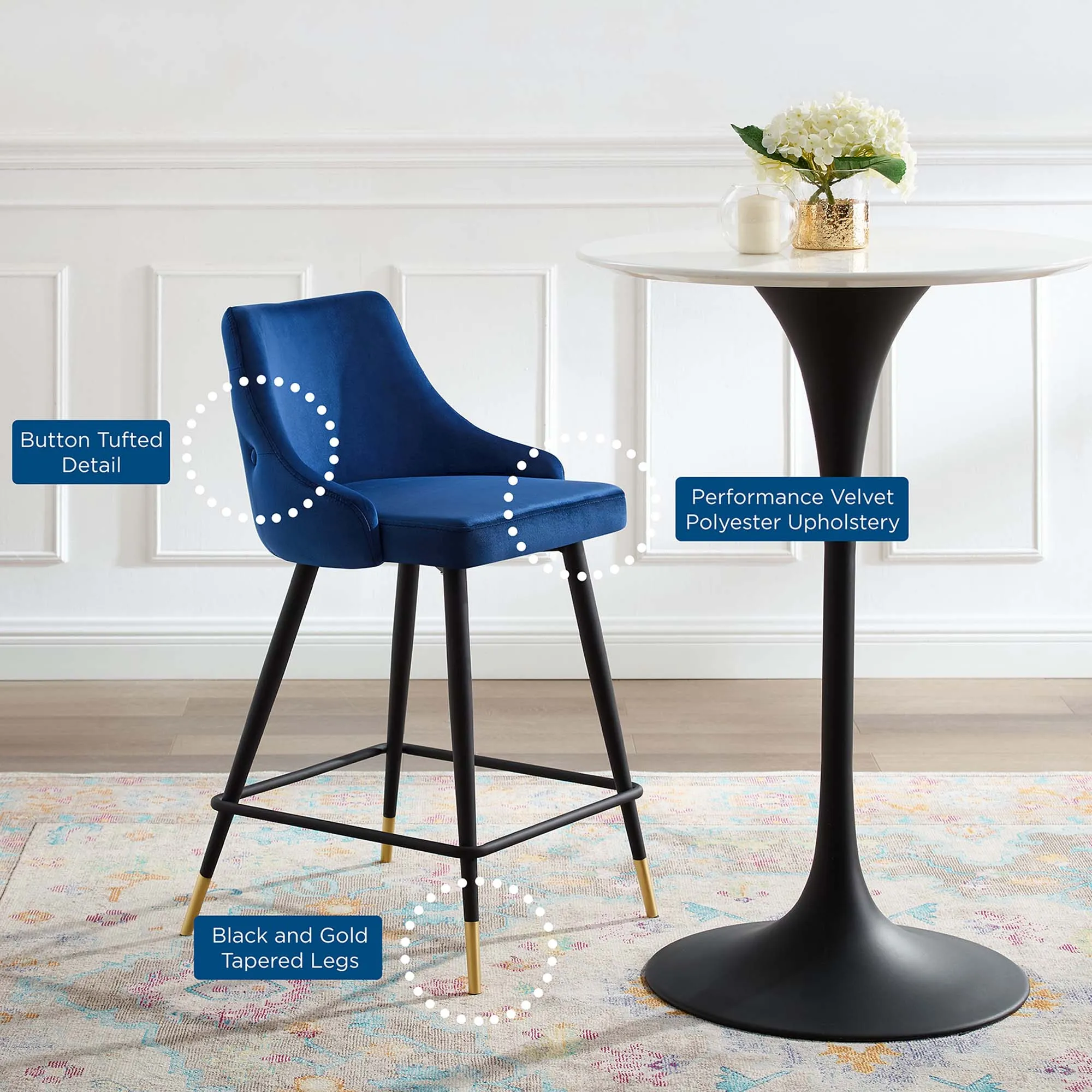 Adorn Performance Velvet Counter Stool Set of 2 by Modway