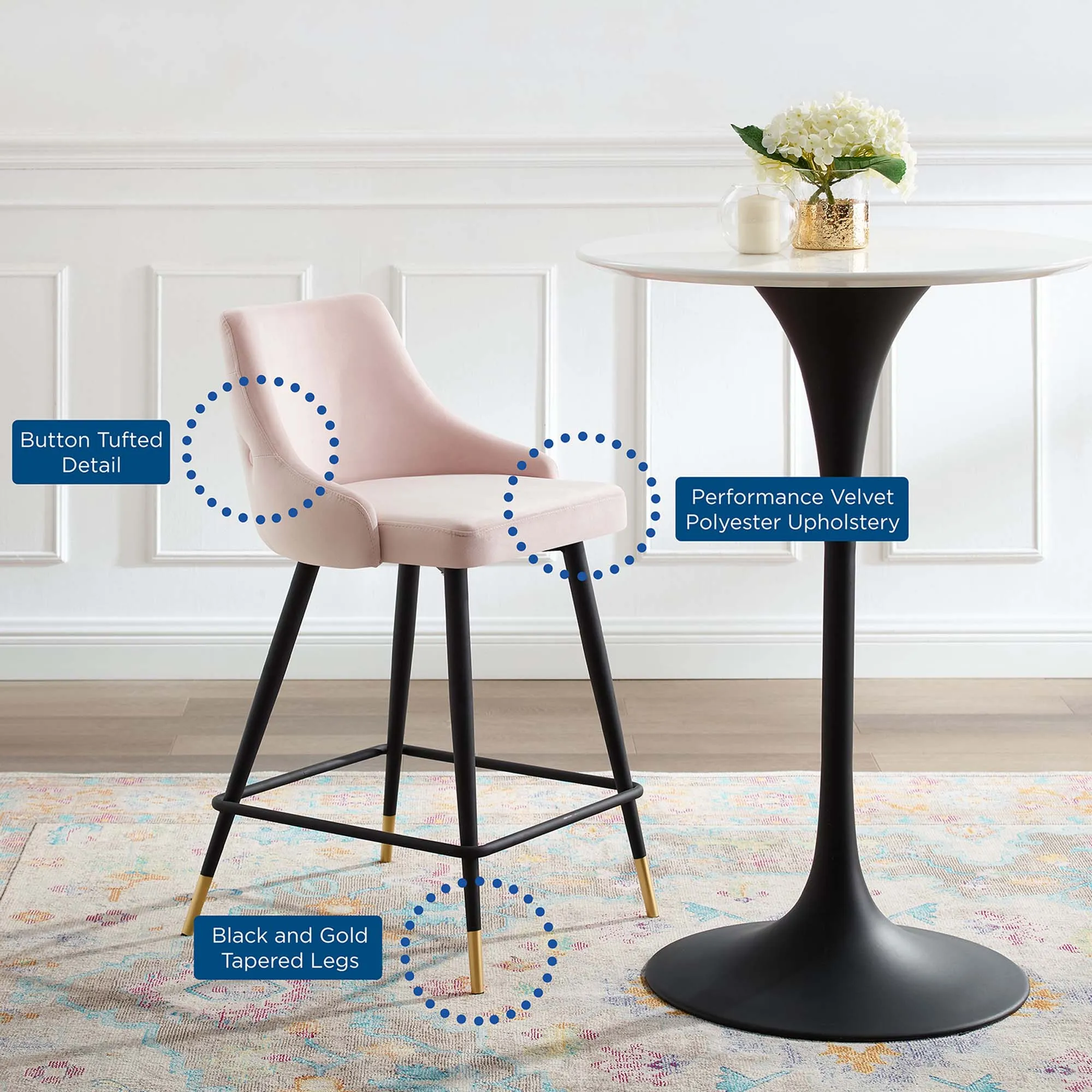 Adorn Performance Velvet Counter Stool Set of 2 by Modway