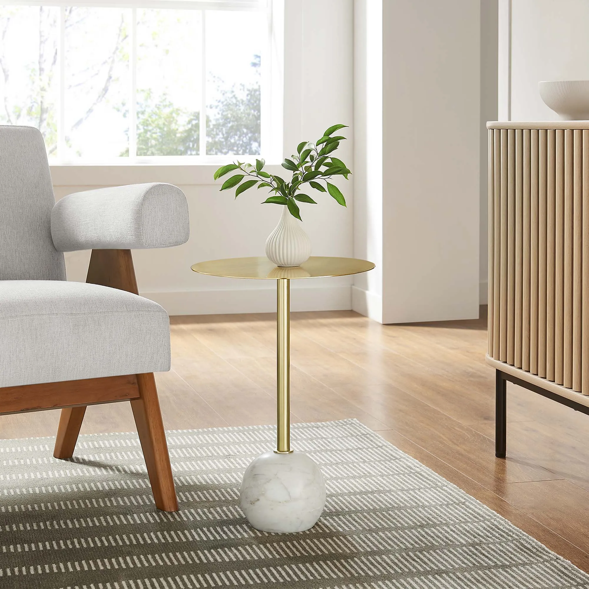 Aliza Round White Marble Side Table by Modway