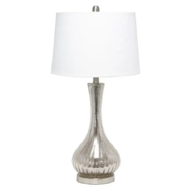 All The Rages Lalia Home Speckled Mercury Tear Drop Table Lamp with White Fabric Shade