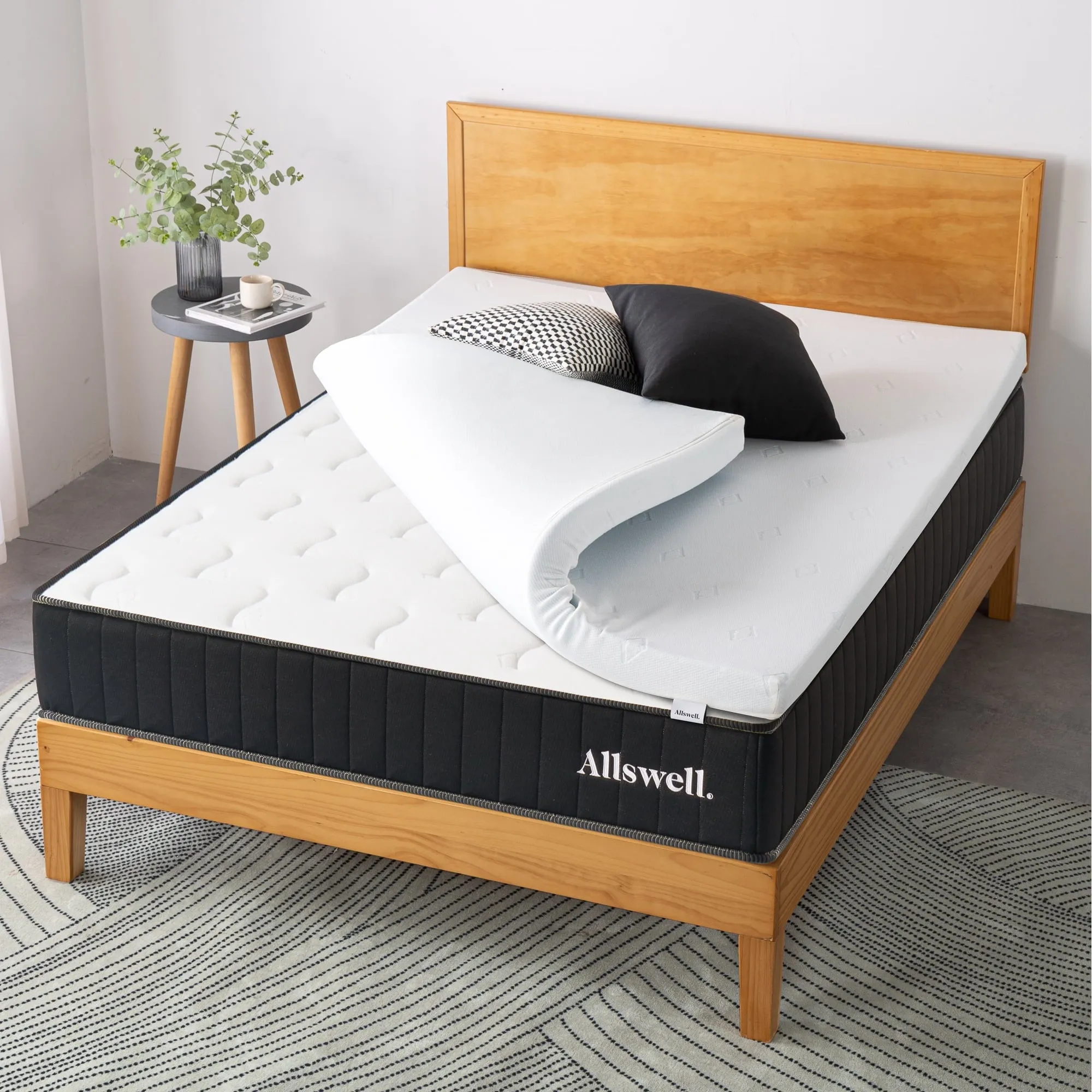 Allswell WS-TMTNMGZU-03K 3" Covered Memory Foam Mattress Topper, Charcoal, King