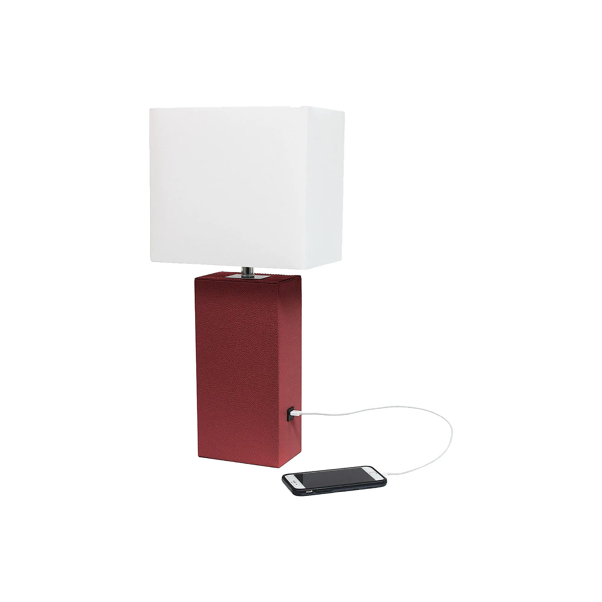 Asstd National Brand Modern Leather Table Lamp With Usb - RED ONE SIZE