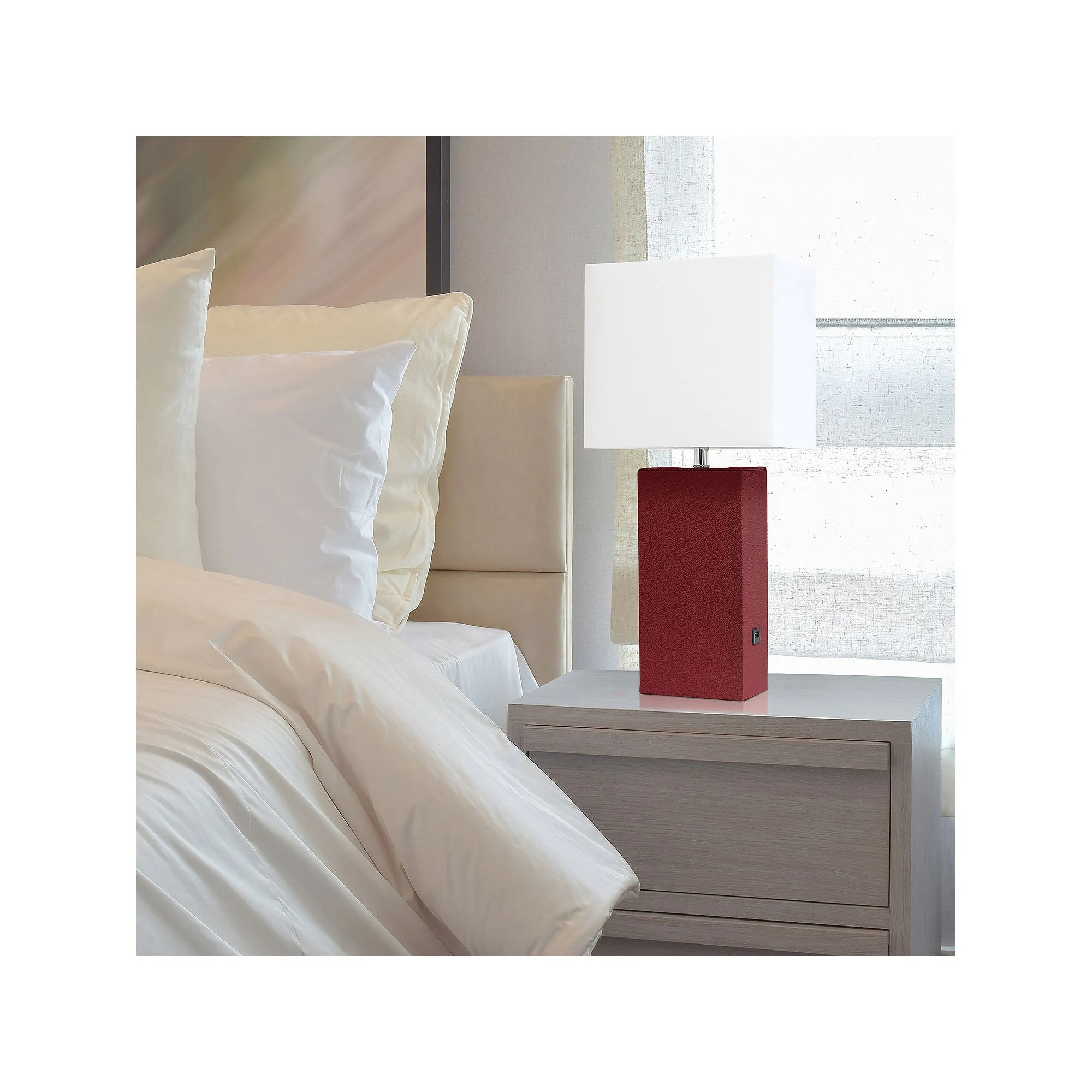 Asstd National Brand Modern Leather Table Lamp With Usb - RED ONE SIZE
