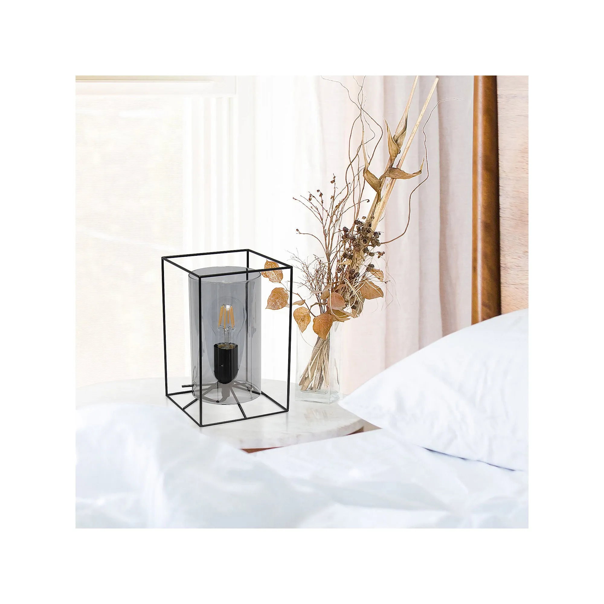 Asstd National Brand Small Black Metal Frame With Clear Shade Glass Table Lamp - BLACK SMOKE ONE SIZE