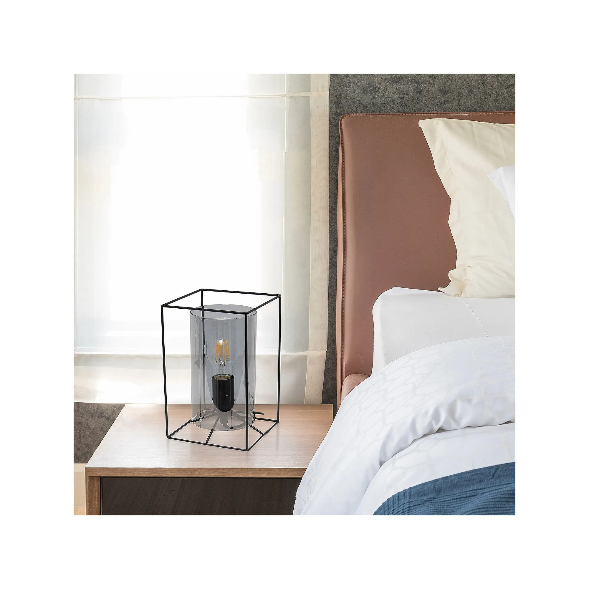 Asstd National Brand Small Black Metal Frame With Clear Shade Glass Table Lamp - BLACK SMOKE ONE SIZE