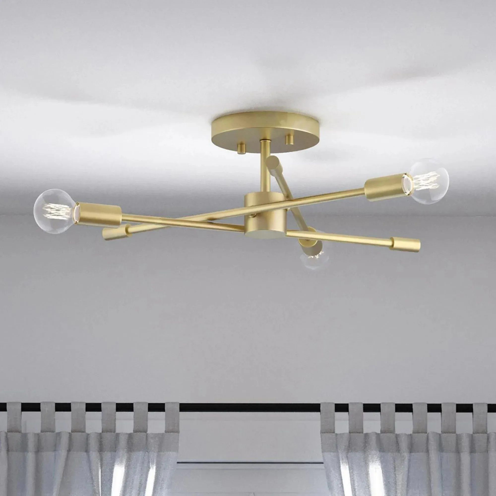Avec 23350002191 Mondra Collection 18" Contemporary 3-Light Brushed Gold Semi Flush Mount Light