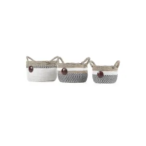 Baum Seagrass With Coco Button Decorative Storage Basket - NATURAL ONE SIZE