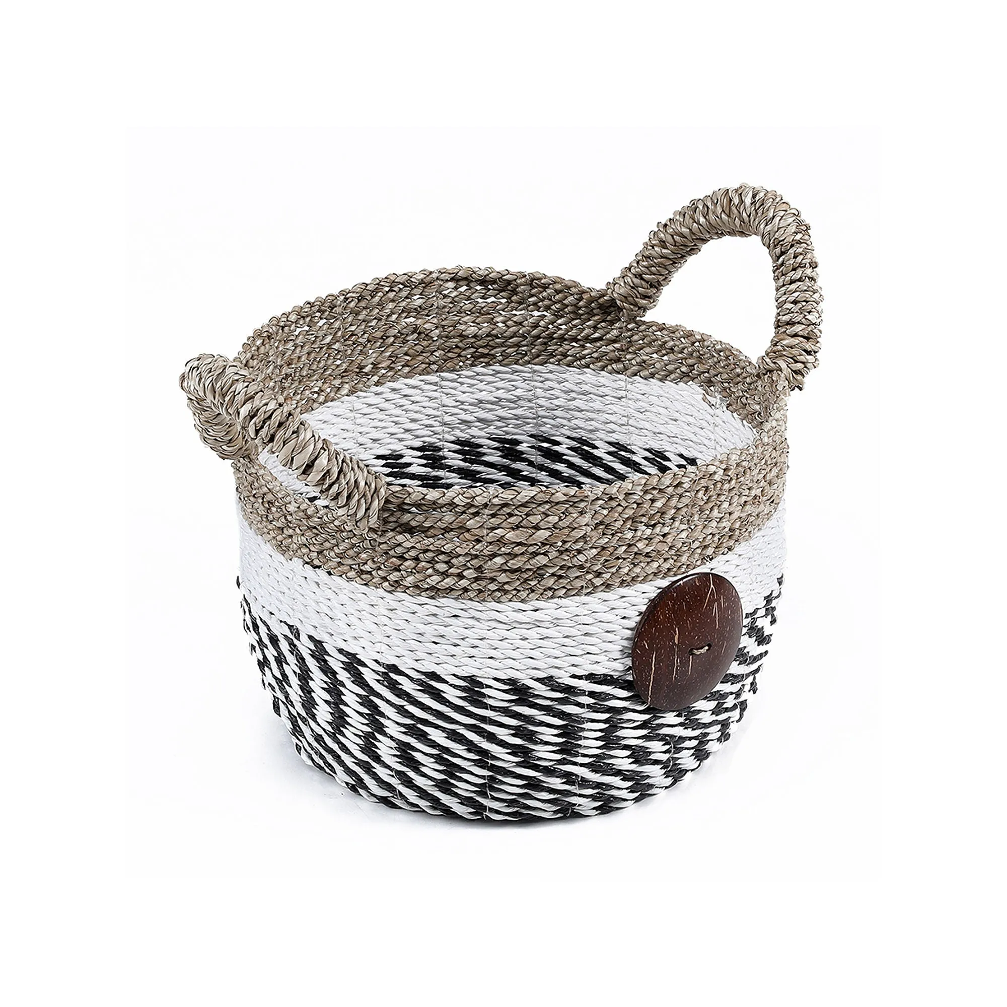Baum Seagrass With Coco Button Decorative Storage Basket - NATURAL ONE SIZE
