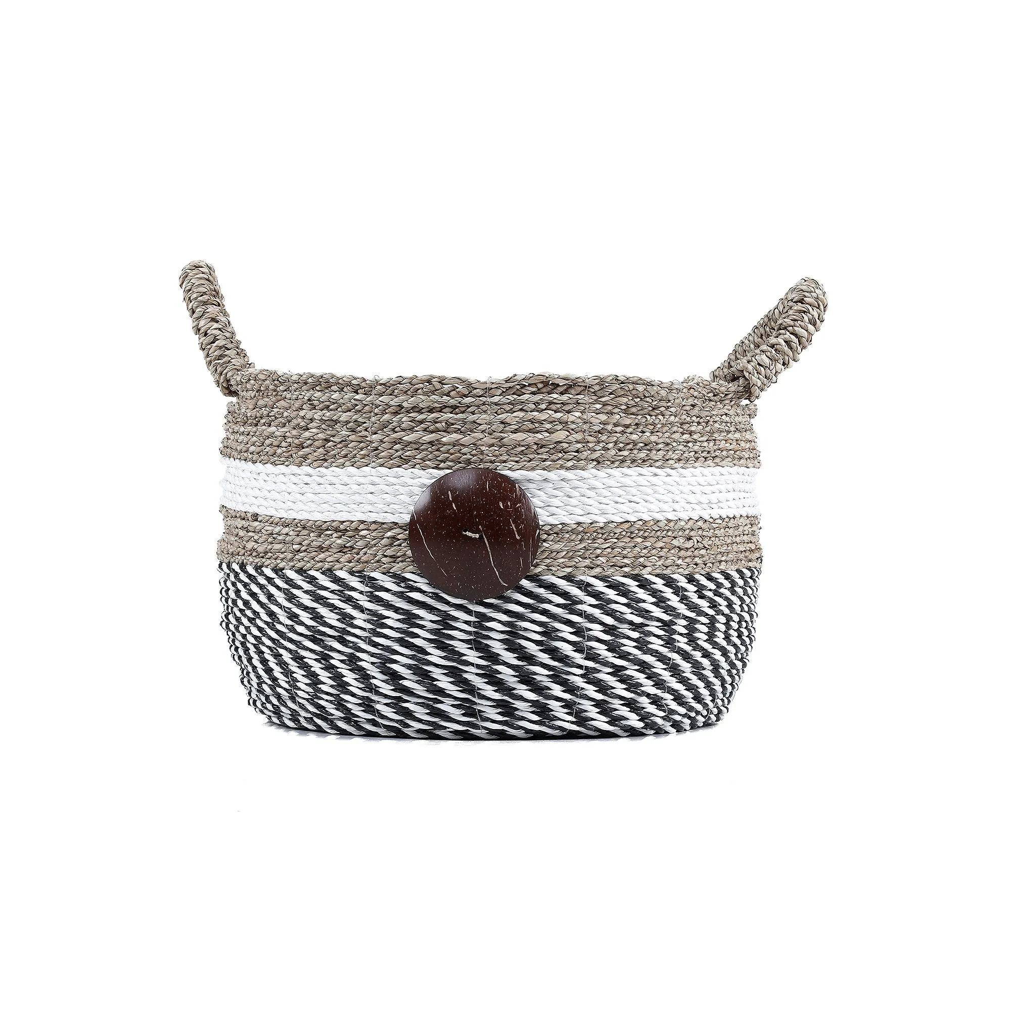 Baum Seagrass With Coco Button Decorative Storage Basket - NATURAL ONE SIZE