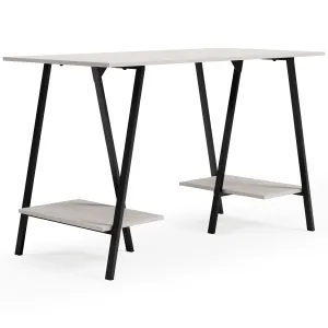 Bayflynn White / Black Home Office Desk 2 Fixed Shelves