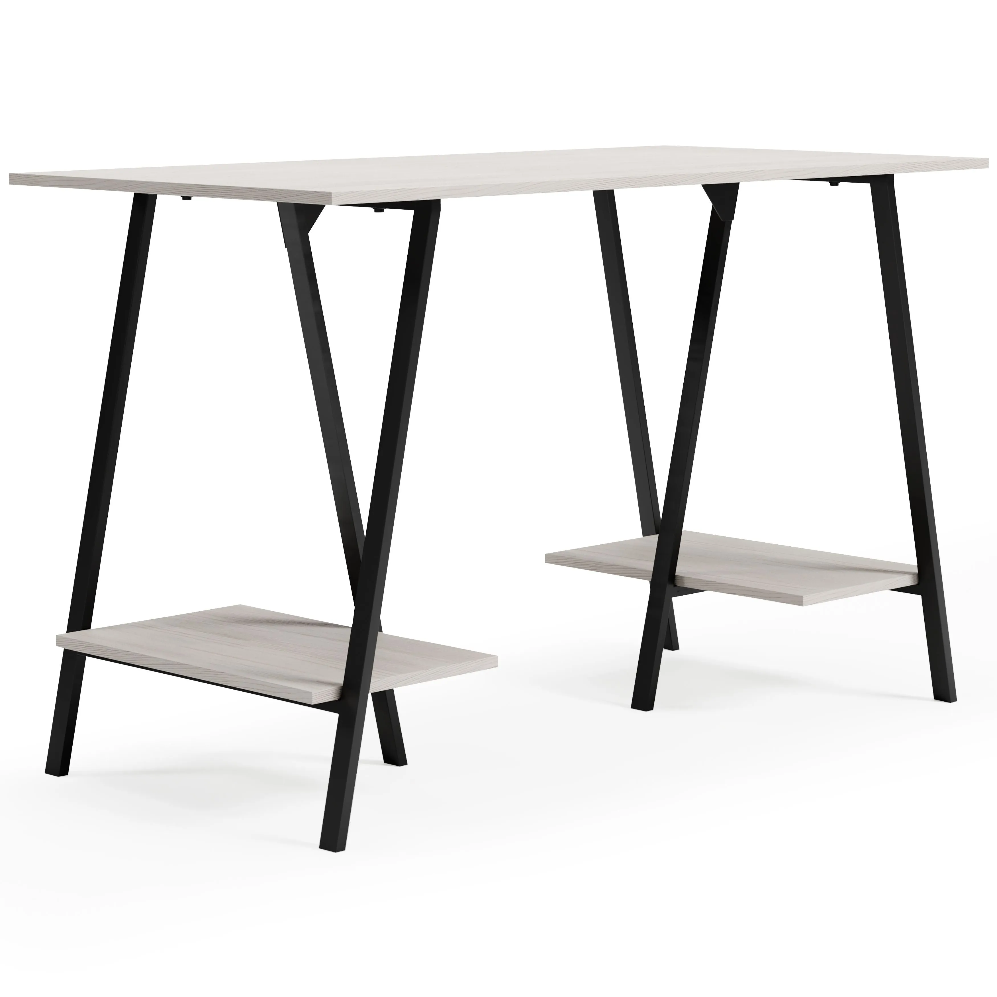 Bayflynn White / Black Home Office Desk 2 Fixed Shelves