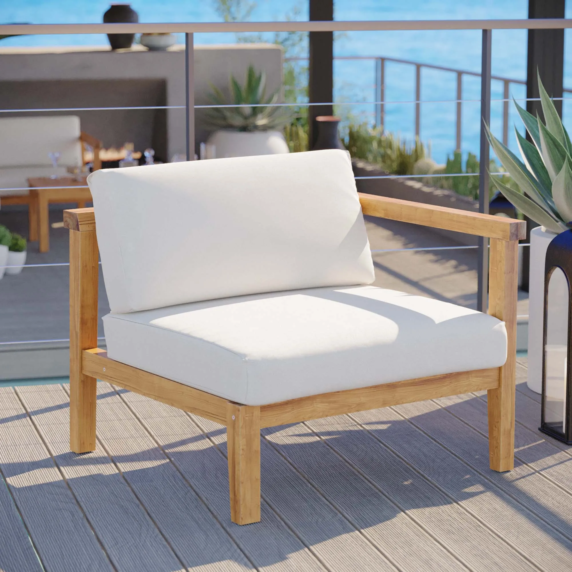Bayport Outdoor Patio Teak Wood Right-Arm Chair by Modway