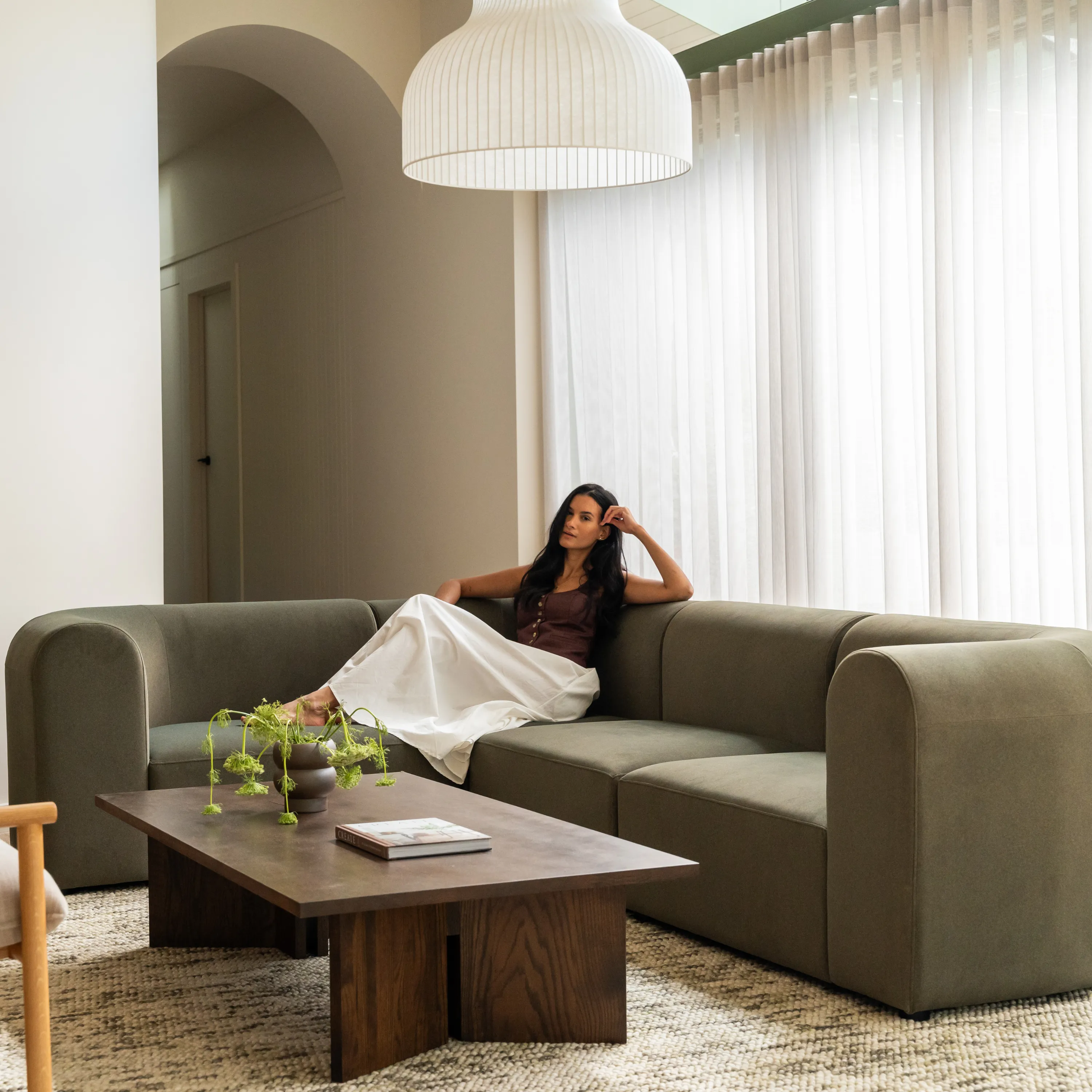 Berg LHF Closed Chaise Sofa - Eden Leaf