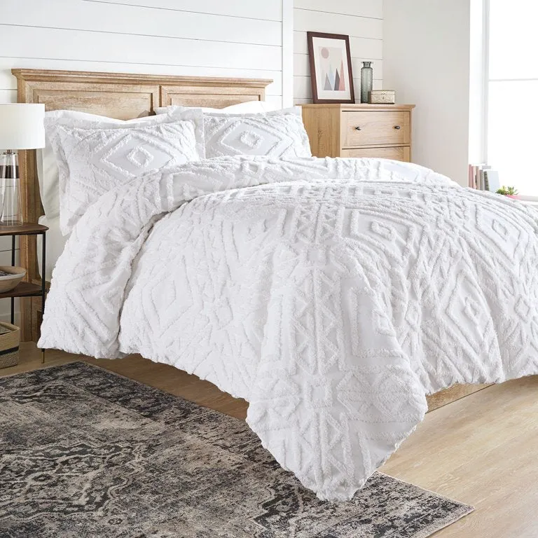 Better Homes & Gardens BH18-001-399-43 Chenille 3 Piece Duvet Cover Set, King, White