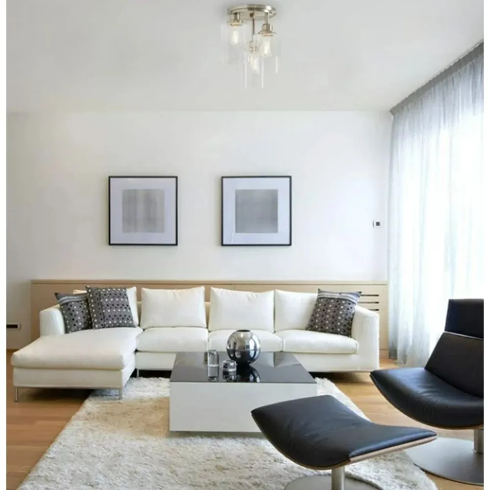 Better Homes & Gardens BHS336179061034 Glam 3-Light Flush Mount Ceiling Light, Satin Nickle Metal Clear Glass Shades
