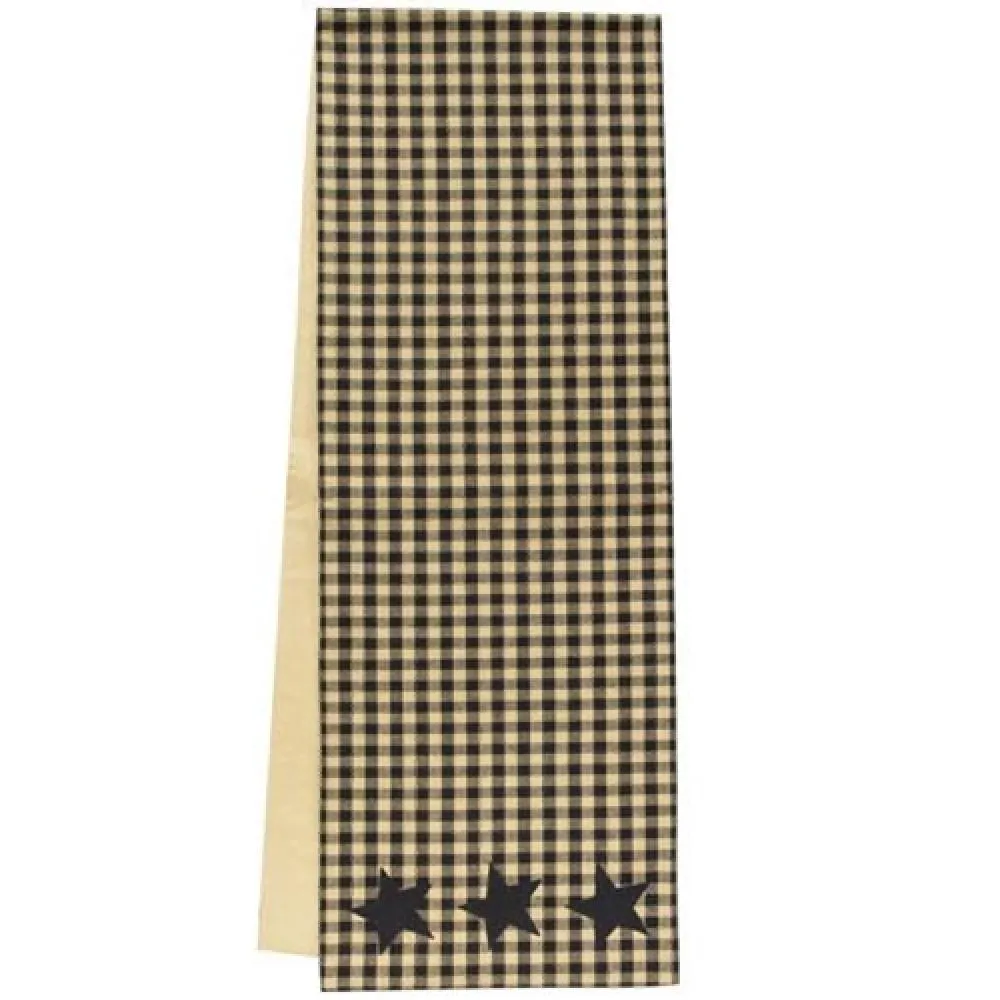 *Black & Tan Check Star Applique Long Runner