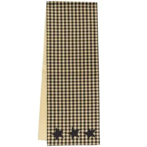 *Black & Tan Check Star Applique Long Runner