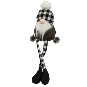 *Black & White Buffalo Check Beanie Dangle Leg Gnome