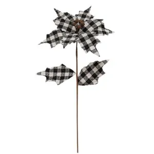 *Black & White Plaid Country Poinsettia Spray 20"