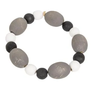 *Black White & Gray Distressed Wood Oval Bead Candle Ring