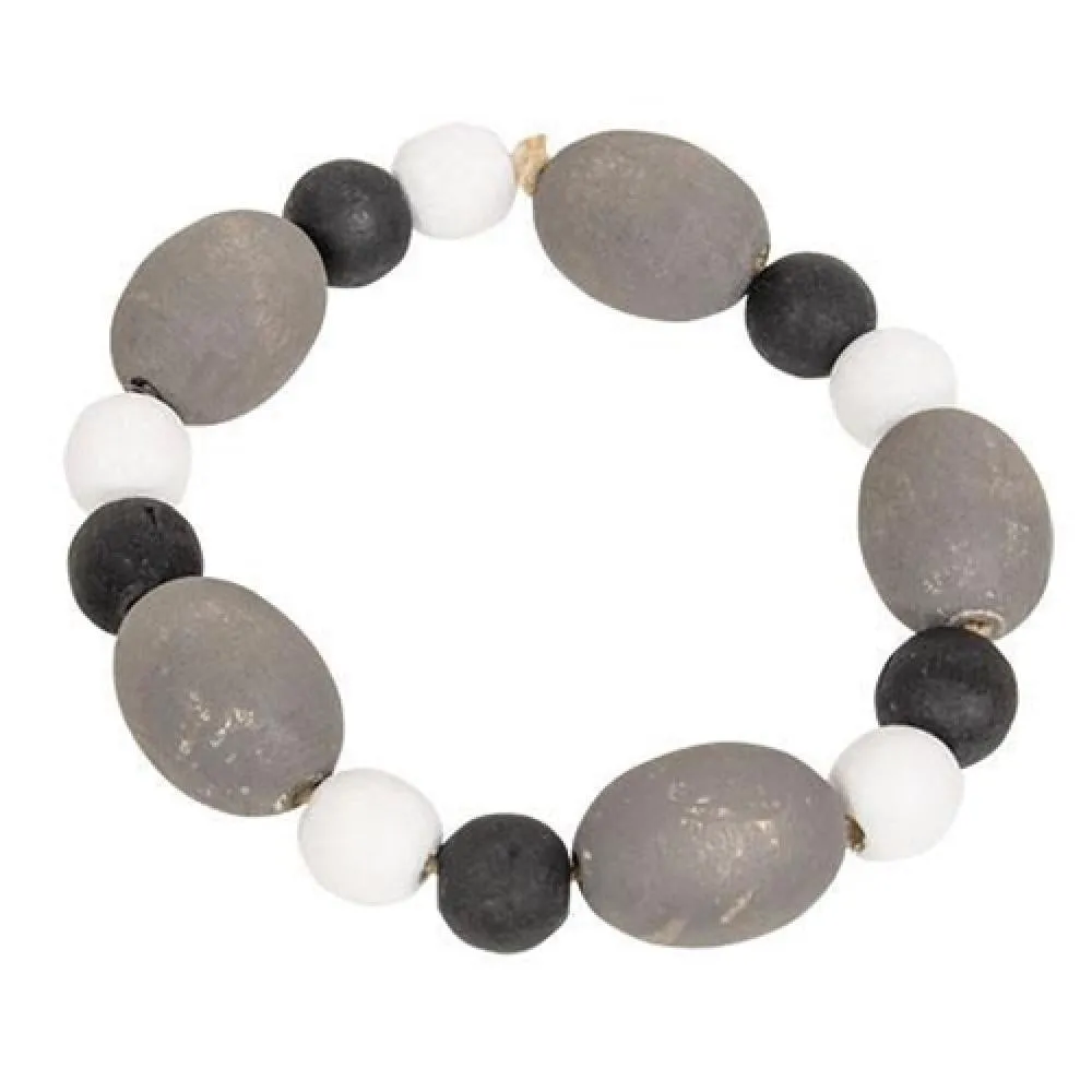 *Black White & Gray Distressed Wood Oval Bead Candle Ring