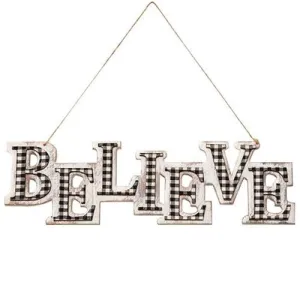 *Black/White Plaid BELIEVE Hanger