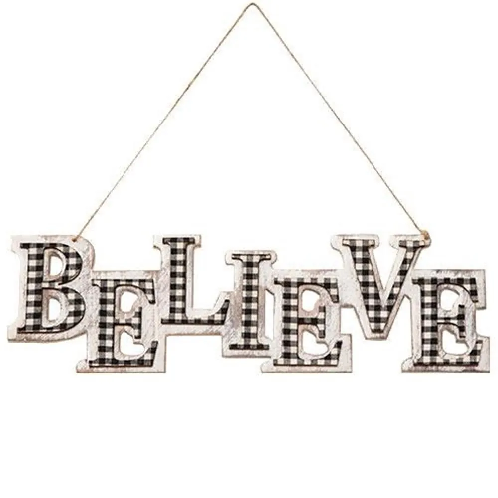 *Black/White Plaid BELIEVE Hanger