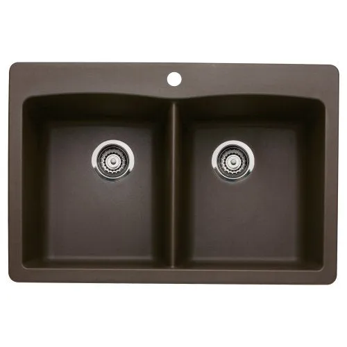 Blanco 440218 Diamond Double-Basin Drop-In or Undermount Granite Kitchen Sink, Cafe Brown
