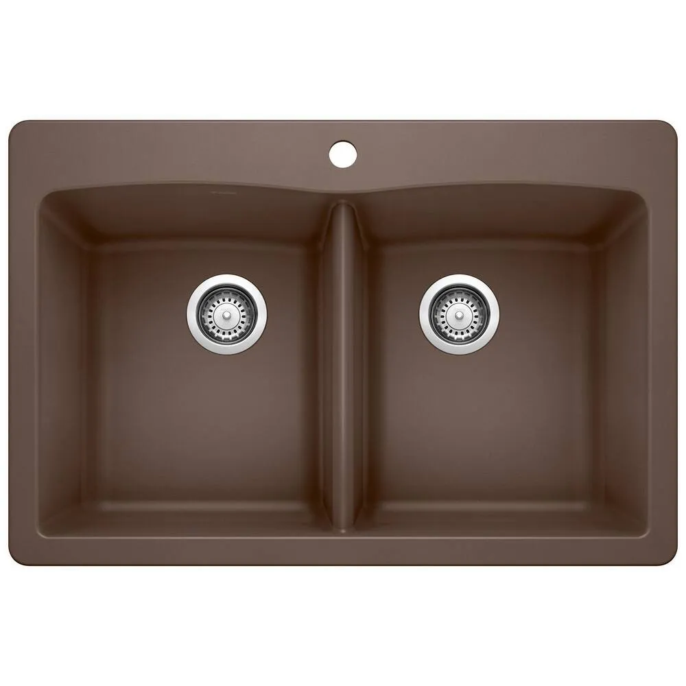 Blanco 440218 Diamond Double-Basin Drop-In or Undermount Granite Kitchen Sink, Cafe Brown