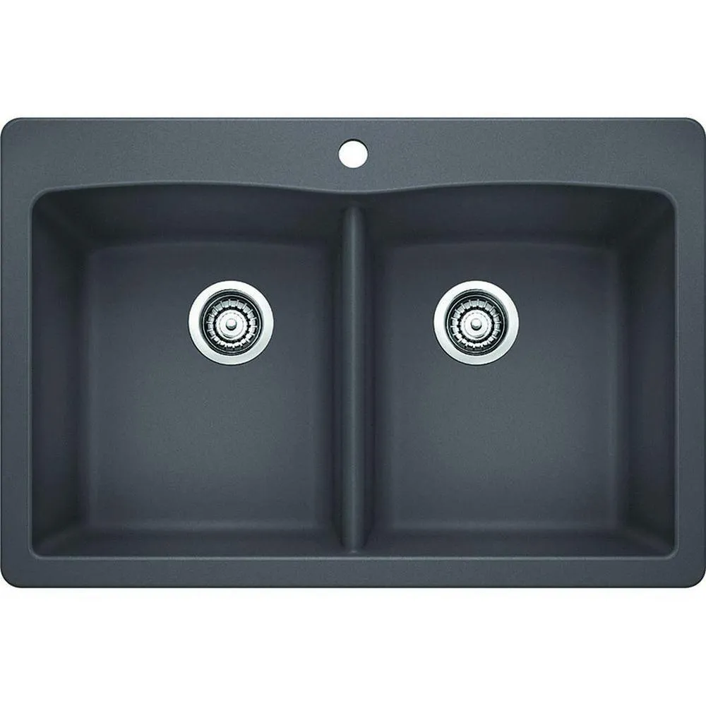 Blanco 441466 Silgranit II Diamond Equal Double Bowl, Cinder