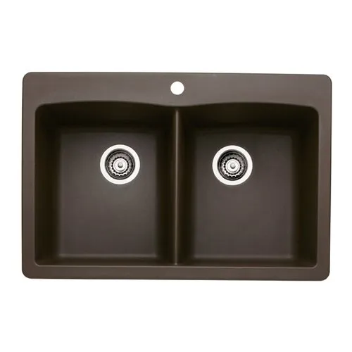 Blanco 441466 Silgranit II Diamond Equal Double Bowl, Cinder