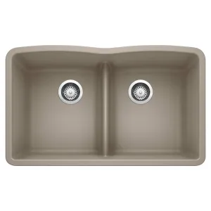BLANCO 442072 Truffle DIAMOND SILGRANIT 50/50 Double Bowl Undermount Kitchen Sink with Low Divide
