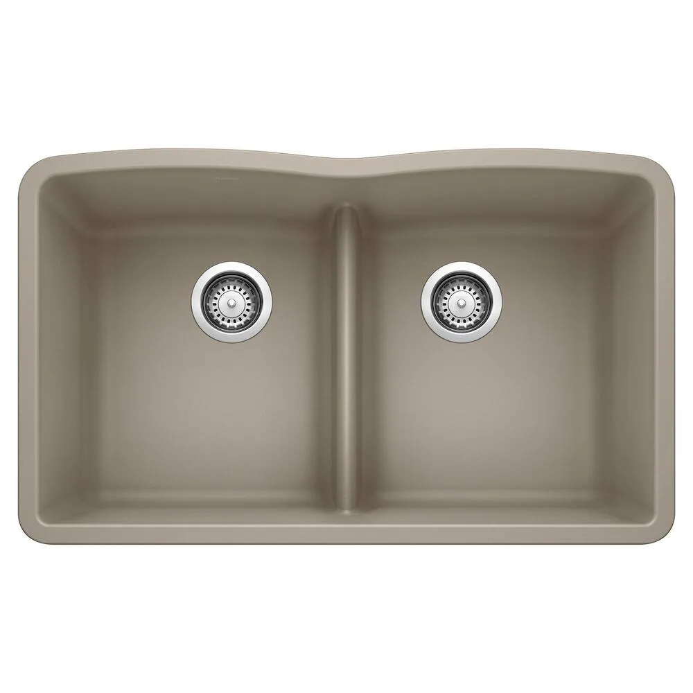 BLANCO 442072 Truffle DIAMOND SILGRANIT 50/50 Double Bowl Undermount Kitchen Sink with Low Divide