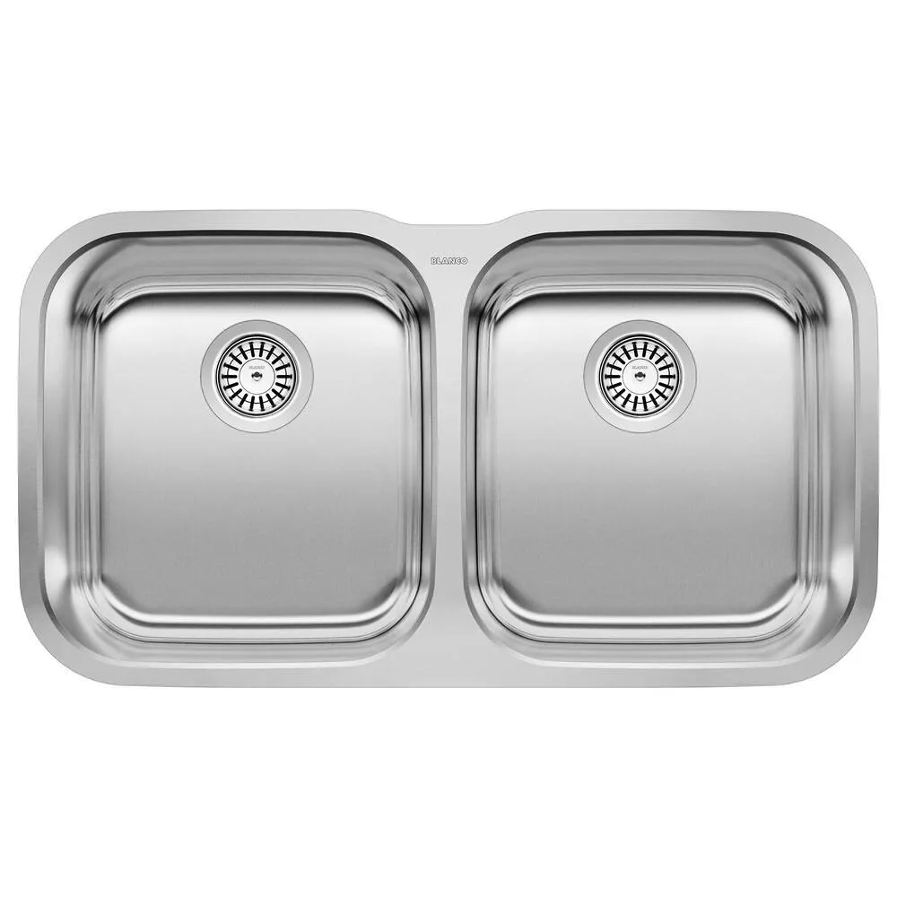 Blanco BL441020 Stellar 8-Inch Equal Double Bowl Sink, Refined Brushed