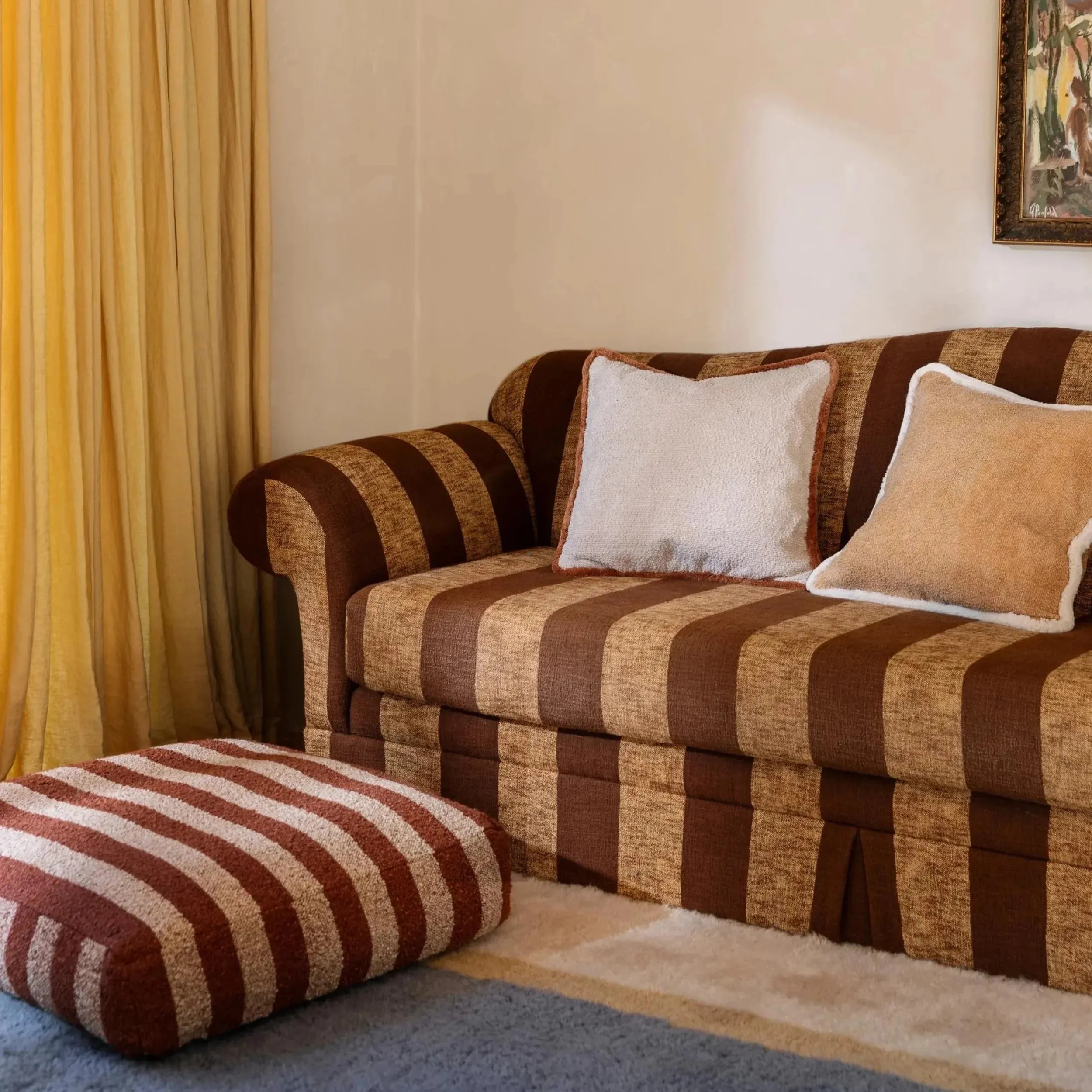 Boucle Stripe Ottoman - Chocolate