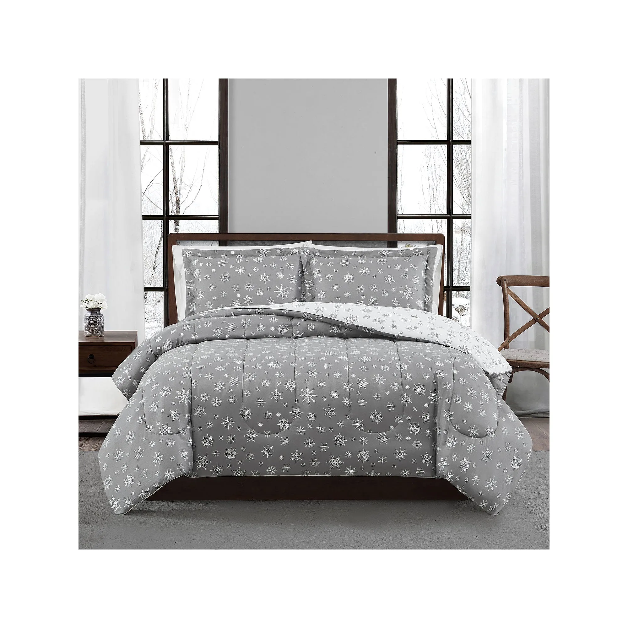 Brooklyn Loom Snowflake 3-Pc. Midweight Reversible Comforter Set - SNOWFLAKE GREY ONE SIZE