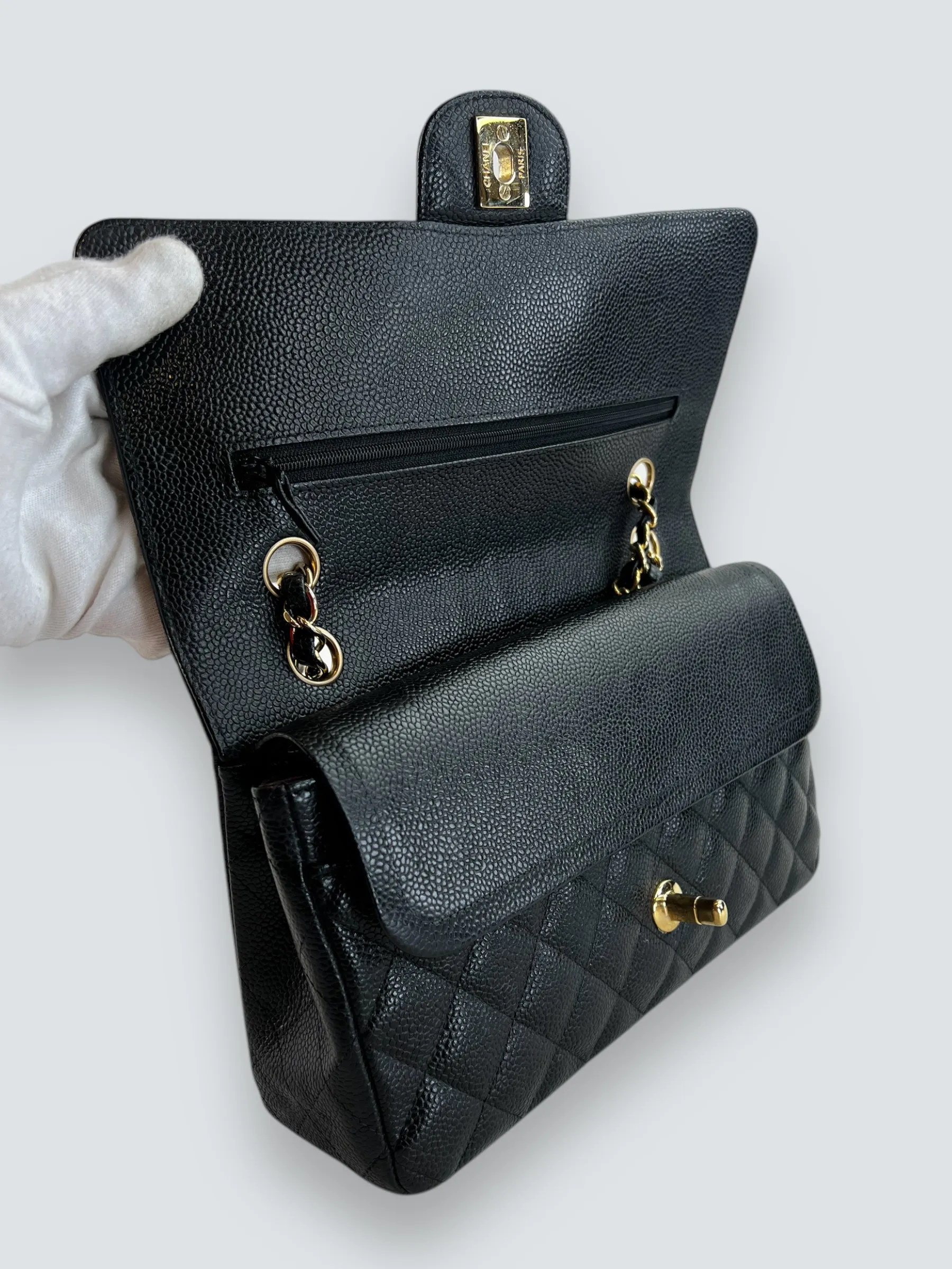 Chanel Black Caviar Leather Medium Double Flap