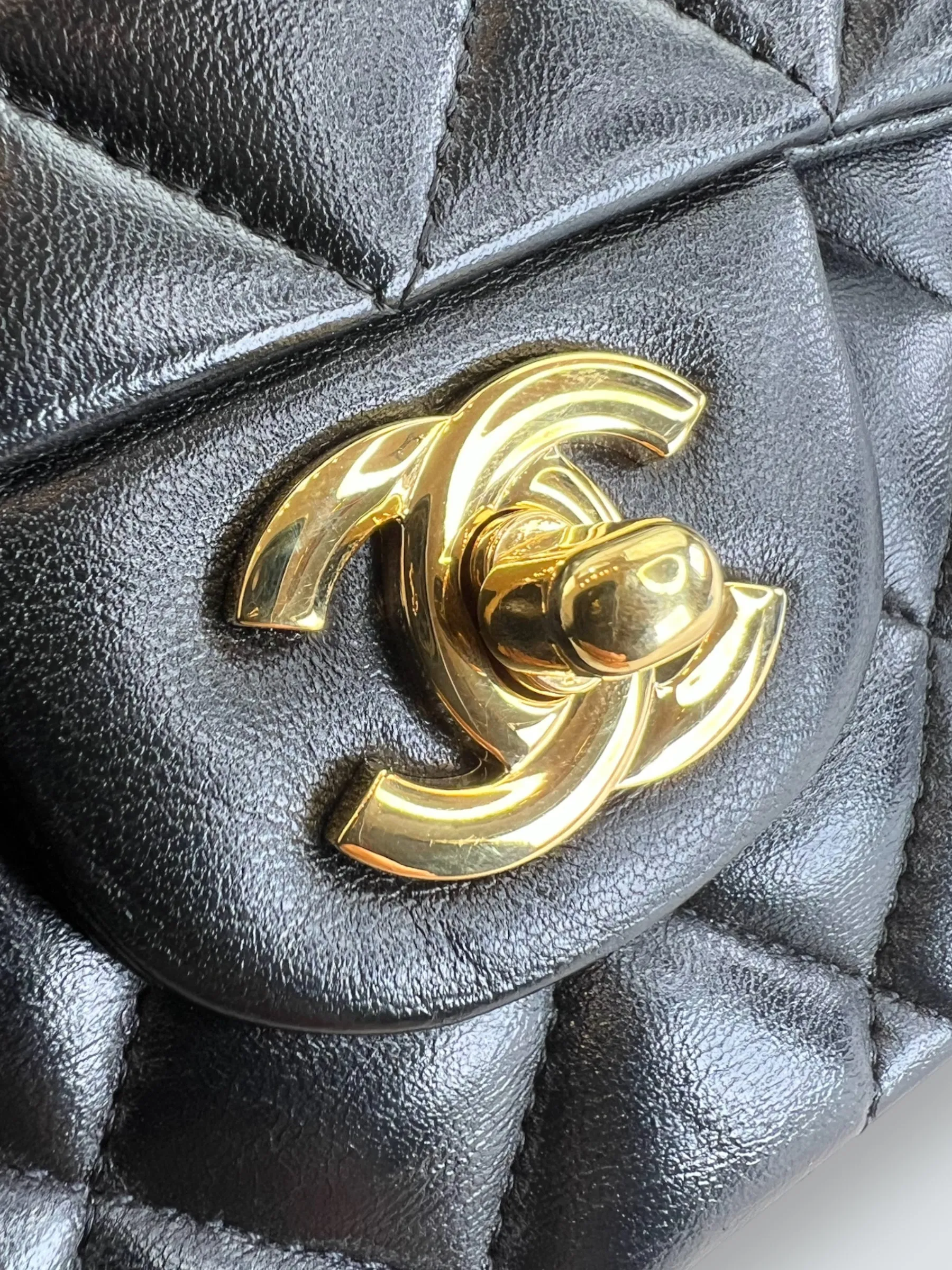 Chanel Black Lambskin Leather Medium Double Flap