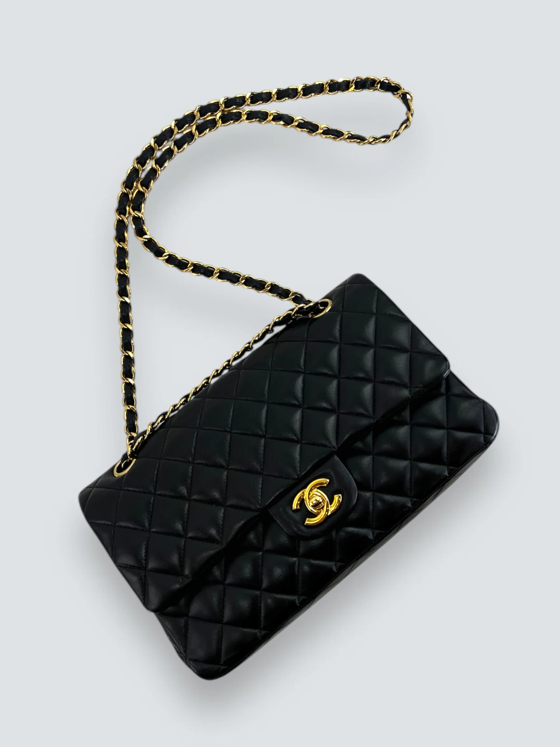 Chanel Black Lambskin Leather Medium Double Flap