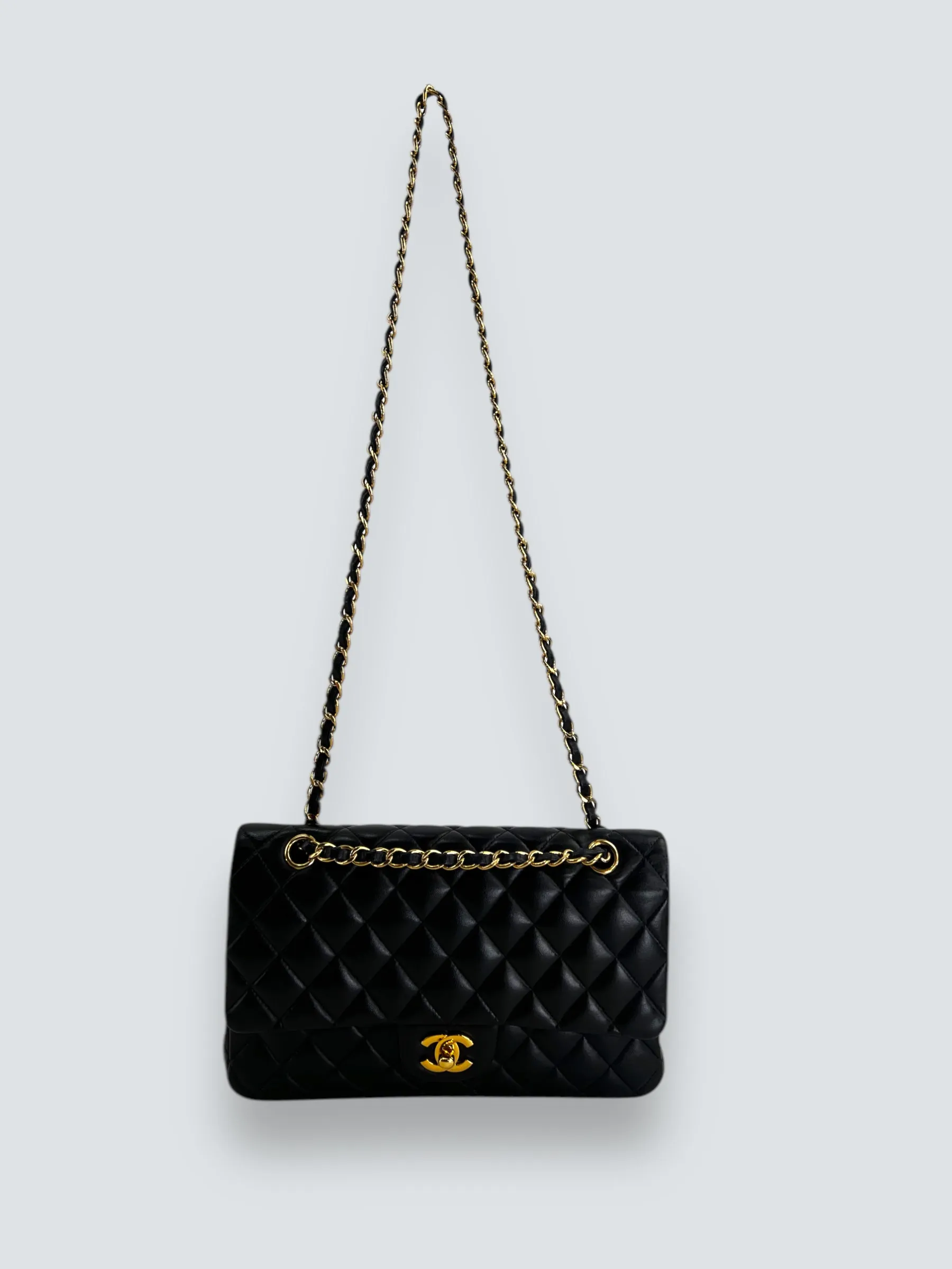 Chanel Black Lambskin Leather Medium Double Flap
