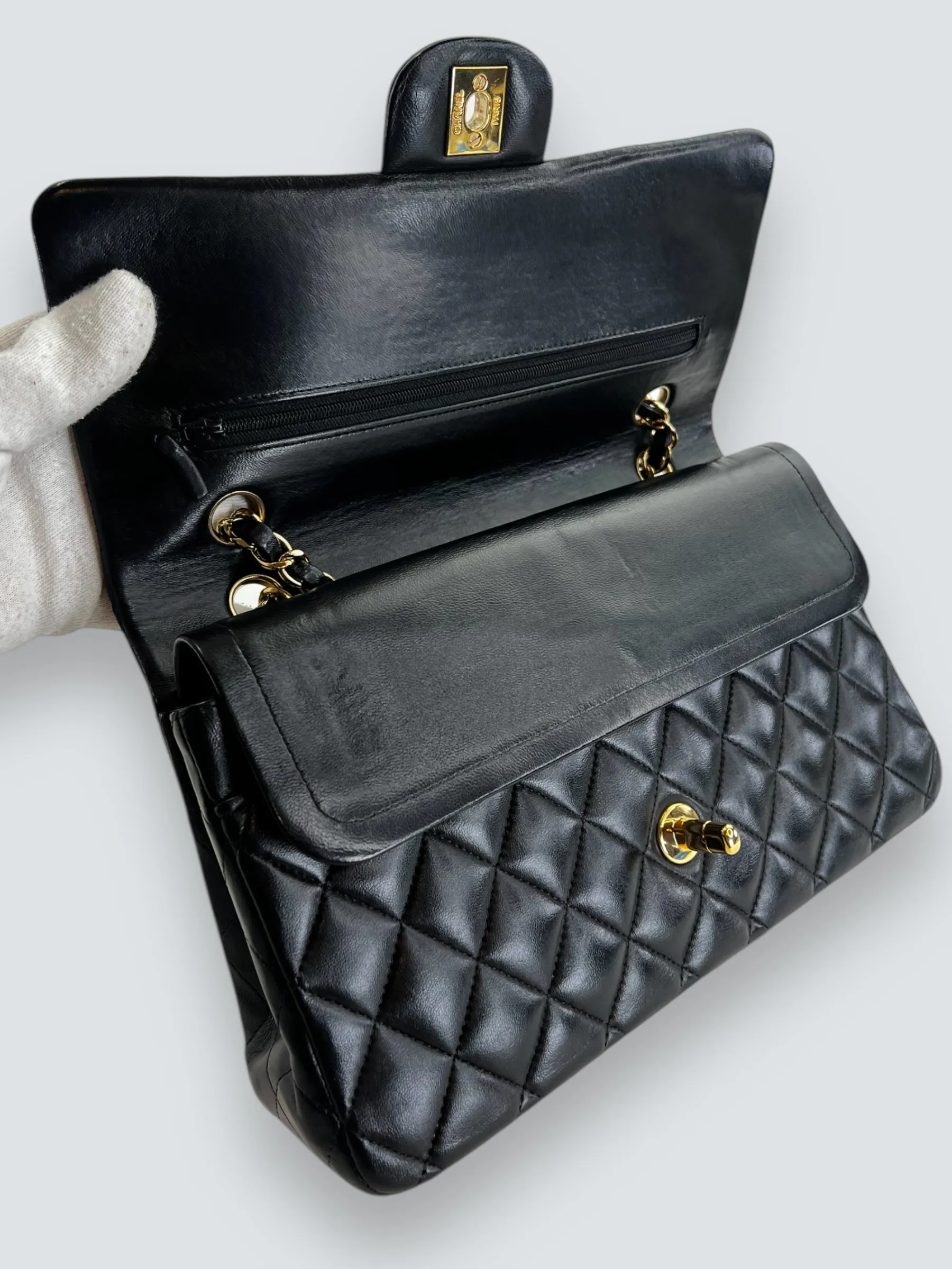 Chanel Black Lambskin Leather Medium Double Flap